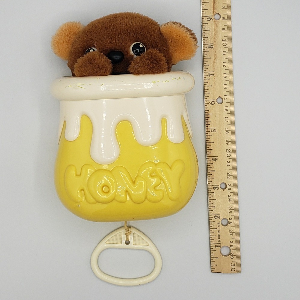 Vintage Toy Tomy Bear Crib Animated Music Box 1985‎ Teddy Plush Honey Pot Tested